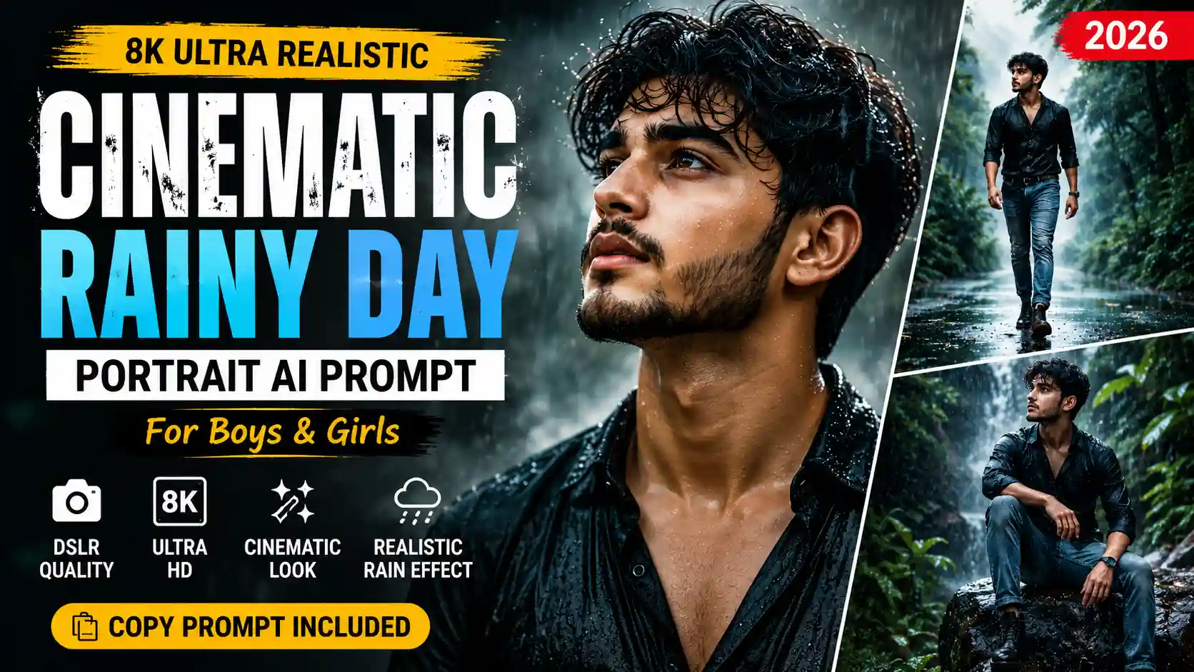 Ultra Realistic Cinematic Rainy Day Portrait AI Prompt for Boys & Girls (2026)